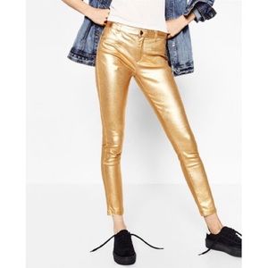 ZARA Gold Fitted Skinny Pants Ankle Length
